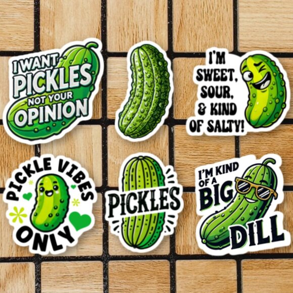 Funny Pickle Sticker Pack of 6 Vinyl Stickers Waterproof Die Cut Sticker Set - Picture 1 of 4